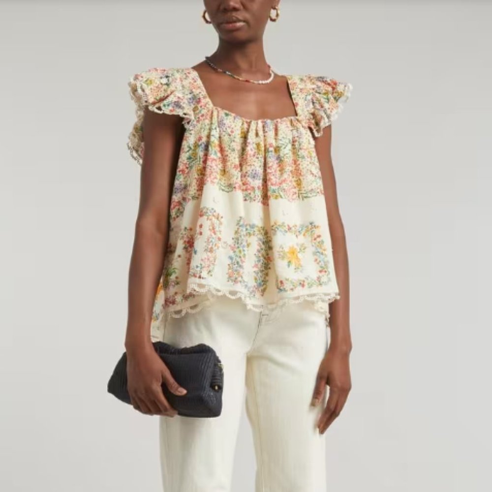 FARM Rio DELICATE FOREST SCARVES BLOUSE SIZE S NWT